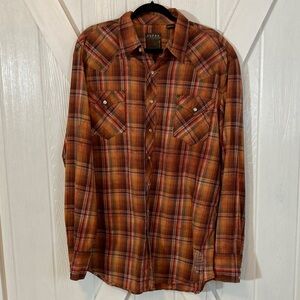 Roper Western Men's Plaid Snap Up Shirt in Brown and Orange
